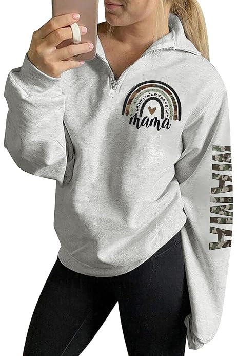 TAIUICY Women Mama Life Zip Up Pullover Sweatshirt Jacket High Collar Quarter  1/4 Zip Hoodie Coat (Black, S) at Amazon Women's Clothing store