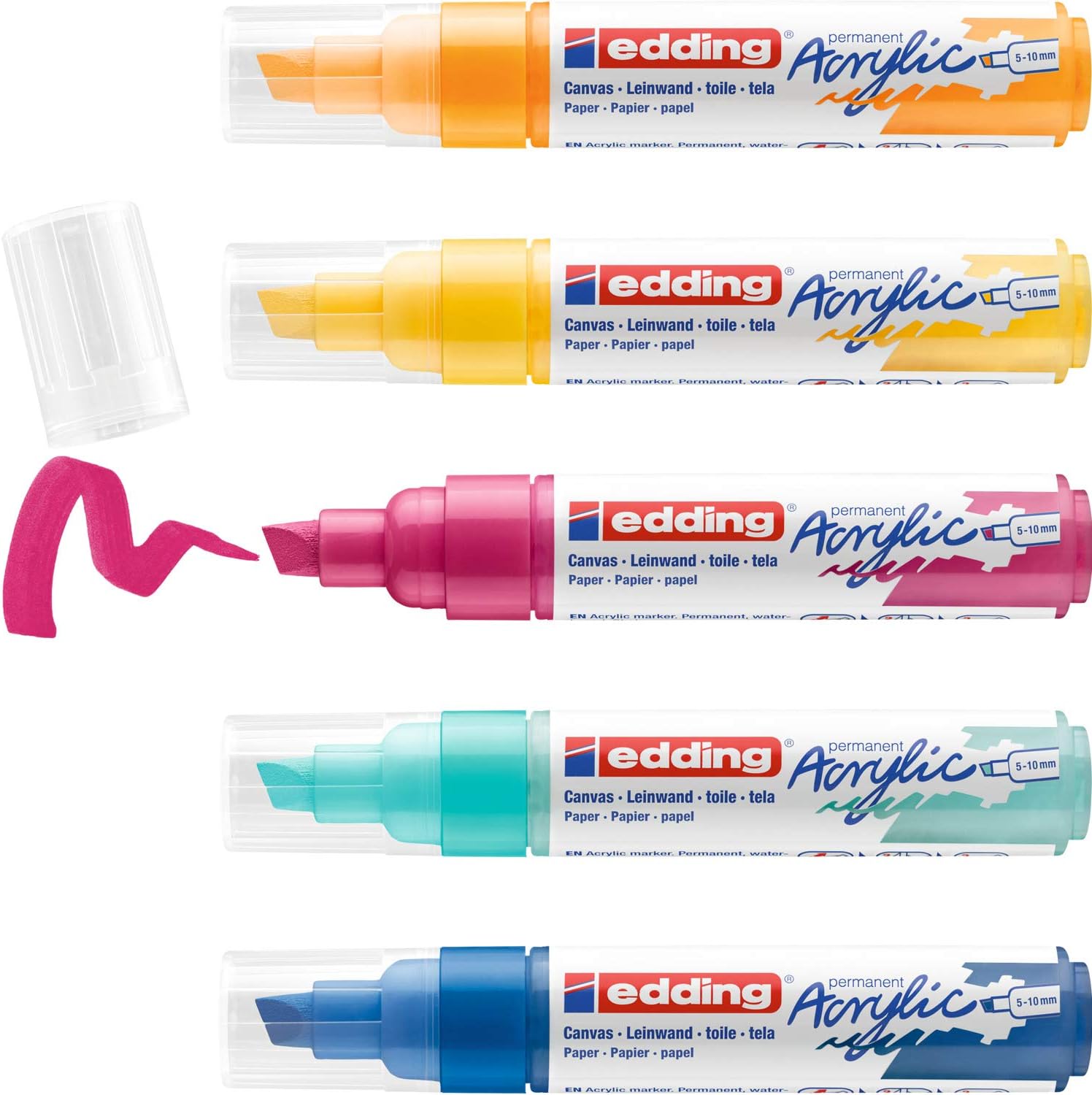 Edding 5000 Acrylic Marker Chisel Tip 5-10Mm Line Assorted Abstract Colours Pack, 27: Set of 5 - Multicoloured, 5 count (Pack of 1)