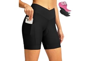 BIKEWA Women's Bike Shorts 4D Padded Cycling Shorts Crossover Waist Biking Shorts with Pockets Bicycle Riding