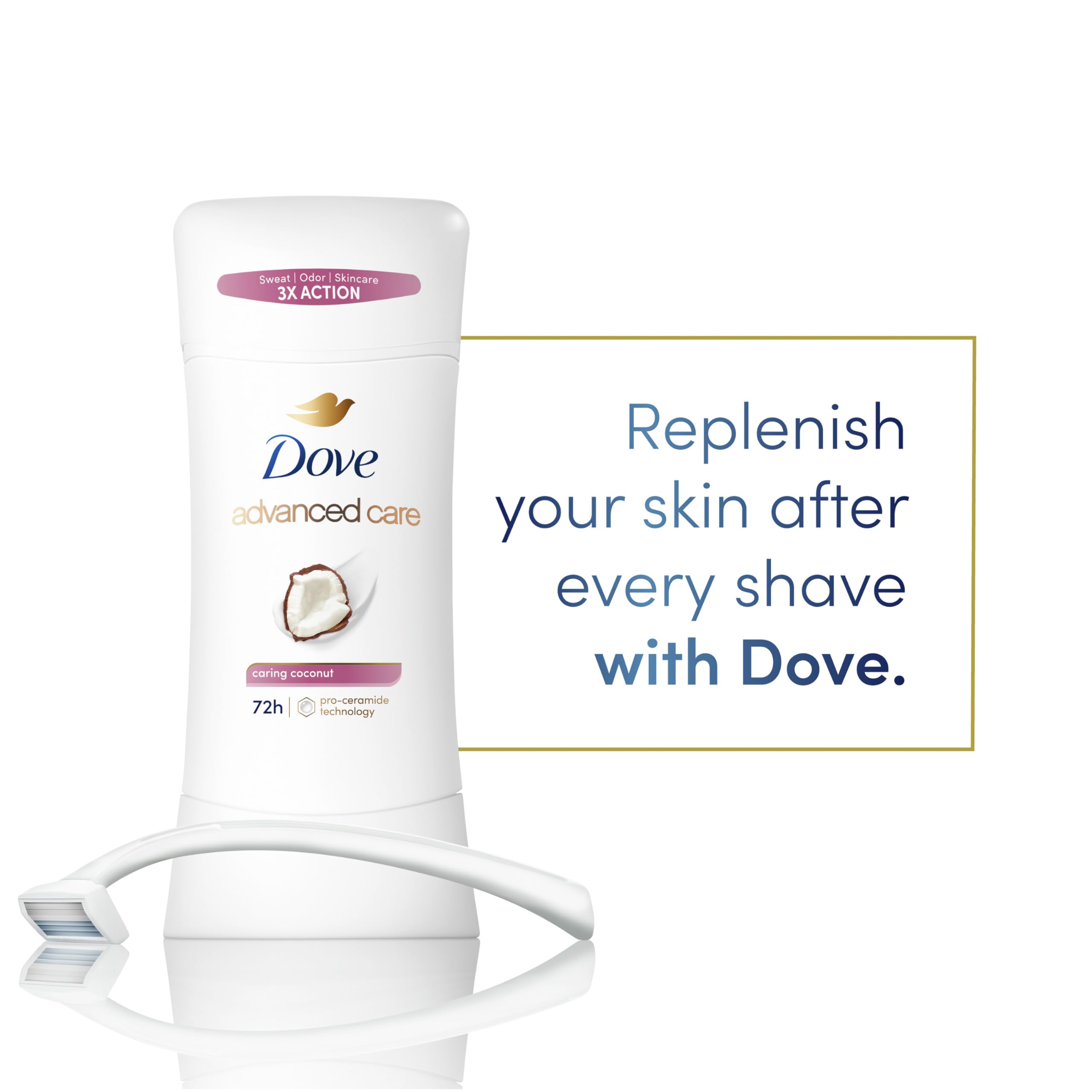 Dove Advanced Care Antiperspirant Caring Coconut, 2 Count Deodorant Stick for Women, for 48 Hour Protection And Soft And Comfortable Underarms, 2.6 oz