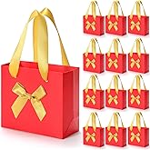 EQOREIIN 50 Pack Small Thank You Gift Bags with Bow Ribbon & Handles, 5.5x 2.5x4.7 Inch Red Valentines Day Gift Bags Bags for Classroom Exchange Prizes