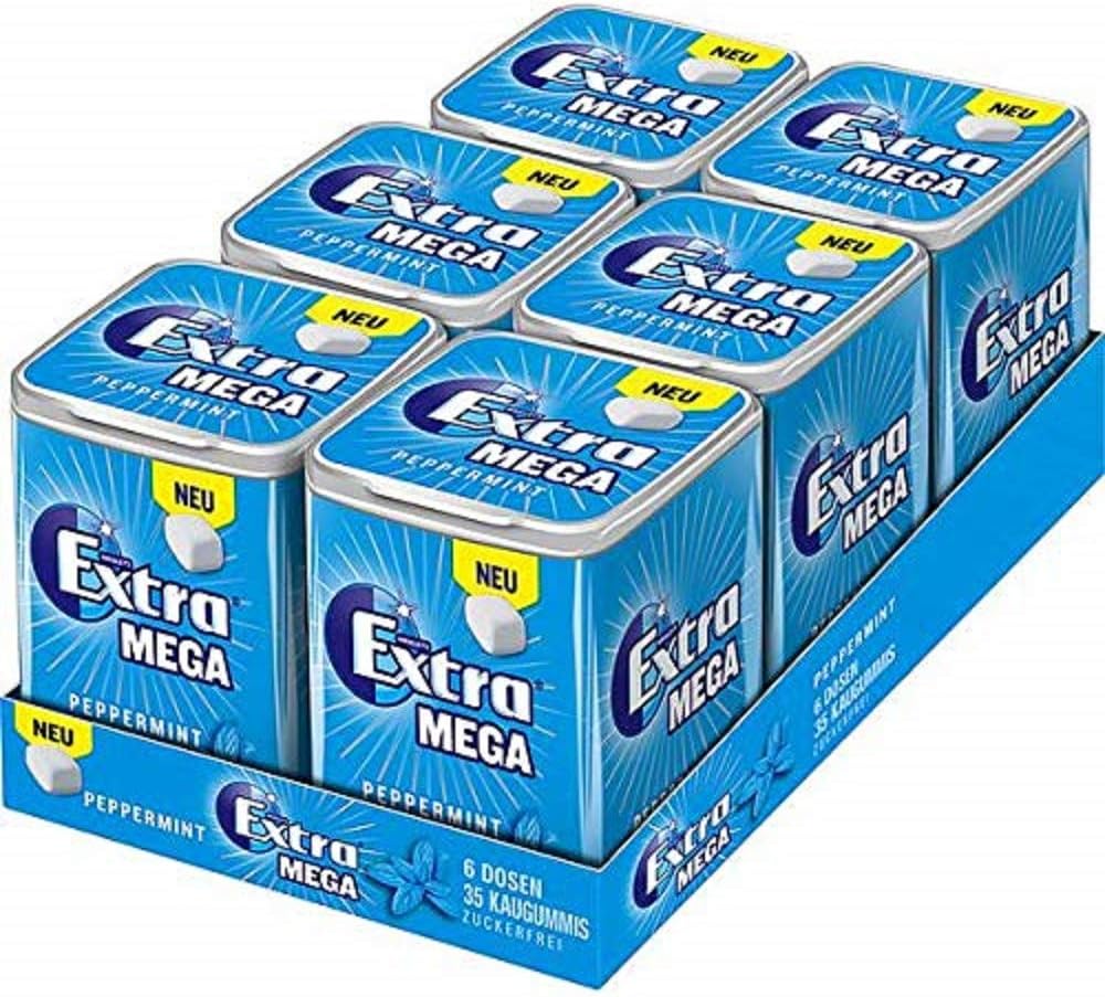 EXTRA MEGA Peppermint Sugar Free 30 Cubes , 6X Pack (6 X 66grams)