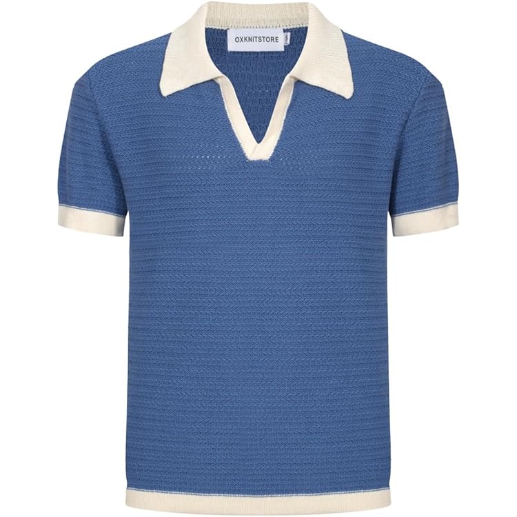 Amazon.com: OXKNIT Men's Knit Polo Jacquard Panel Shirt Short