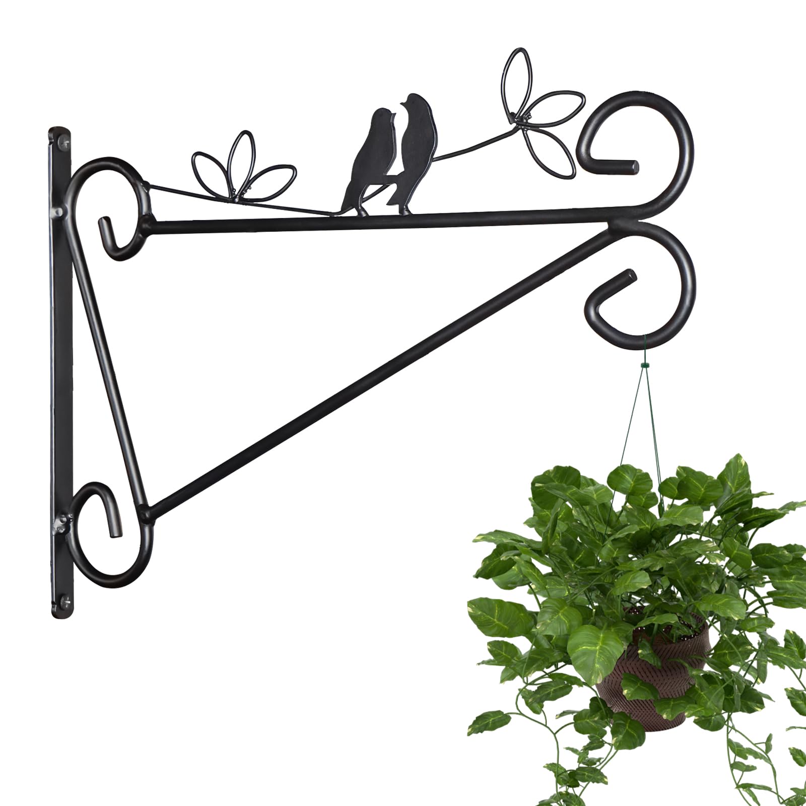 WINSOME 12 Inch Black Metal Hanging Basket Bracket - Heavy Duty, Rust-Proof, Indoor/Outdoor, Wall Mount, 12 Hooks, 35 lbs Capacity