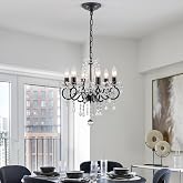 ZGKUYD Black Crystal Chandelier, 6-Light European Candle Style Pendant Light, Luxury Decorative Ceiling Light for Living Room Dining Room Bedroom