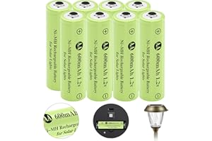 JiajaX Ni-MH Rechargeable AA Batteries, AA 600mAh 1.2V Solar Batteries for Garden Landscaping Outdoor Solar Lights, String Lights, Pathway Lights (8 Pack)
