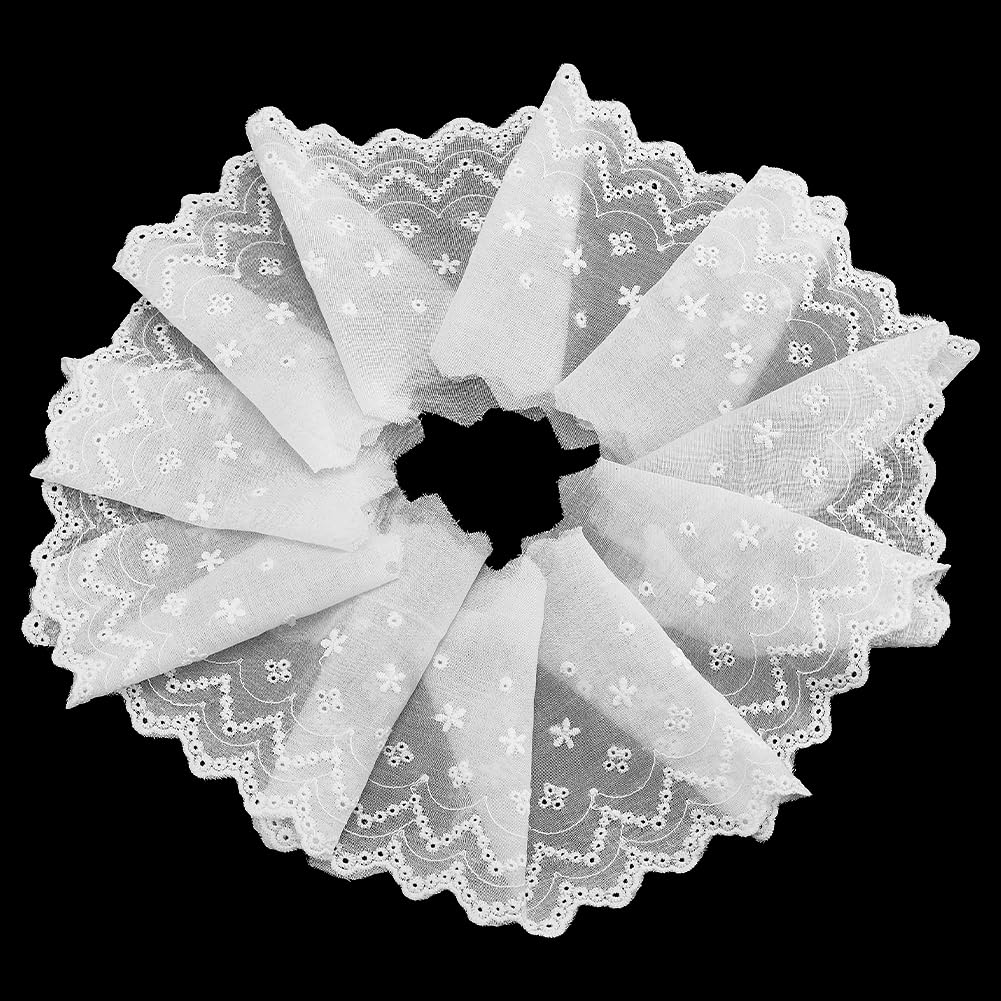 MAYJOYDIY 13.7m White Cotton Eyelet Lace Ribbon 13cm Wide Wavy Edge Floral Embroidery Eyelet Sewing Trim Ruffle Lace Trim for Dress Pillow Dolls Pets Clothes Bag Sewing