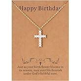 Lcherry Cross Birthtone Necklace for Women Birthday Christmas Gift for Her Confirmation Baptism Cross Pendant Religious Jewelry