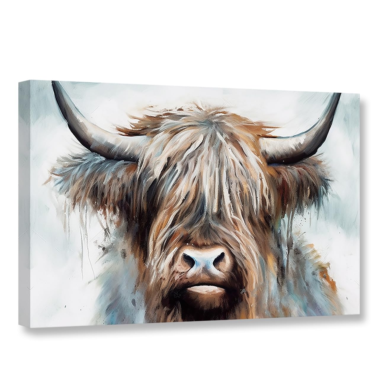 CCWACPP Highland Cattle Animal Canvas Wall Art Colorful Cow Pictures Wall Decor Abstract Animals Painting Print Bathroom Decor Frame (Highland Cattle - 2, 24x36inch (60x90cm))