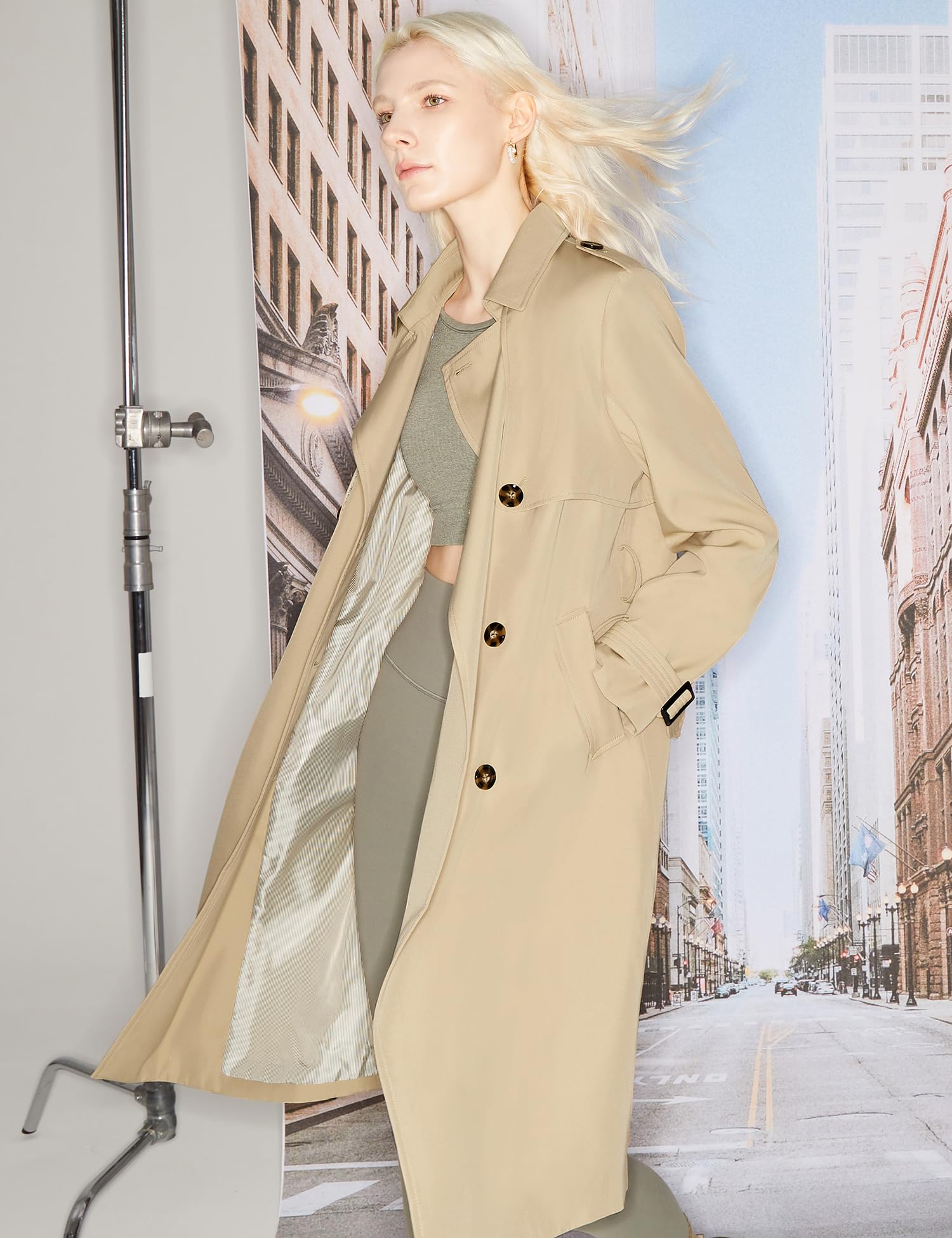 Orolay Women's Long Trench Coat Double-Breasted Classic Lapel Overcoat with Belt