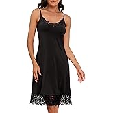 DYLH Full Slip for Women Adjustable Spaghetti Strap Lace Slip Dress Satin Layering V Neck Chemise