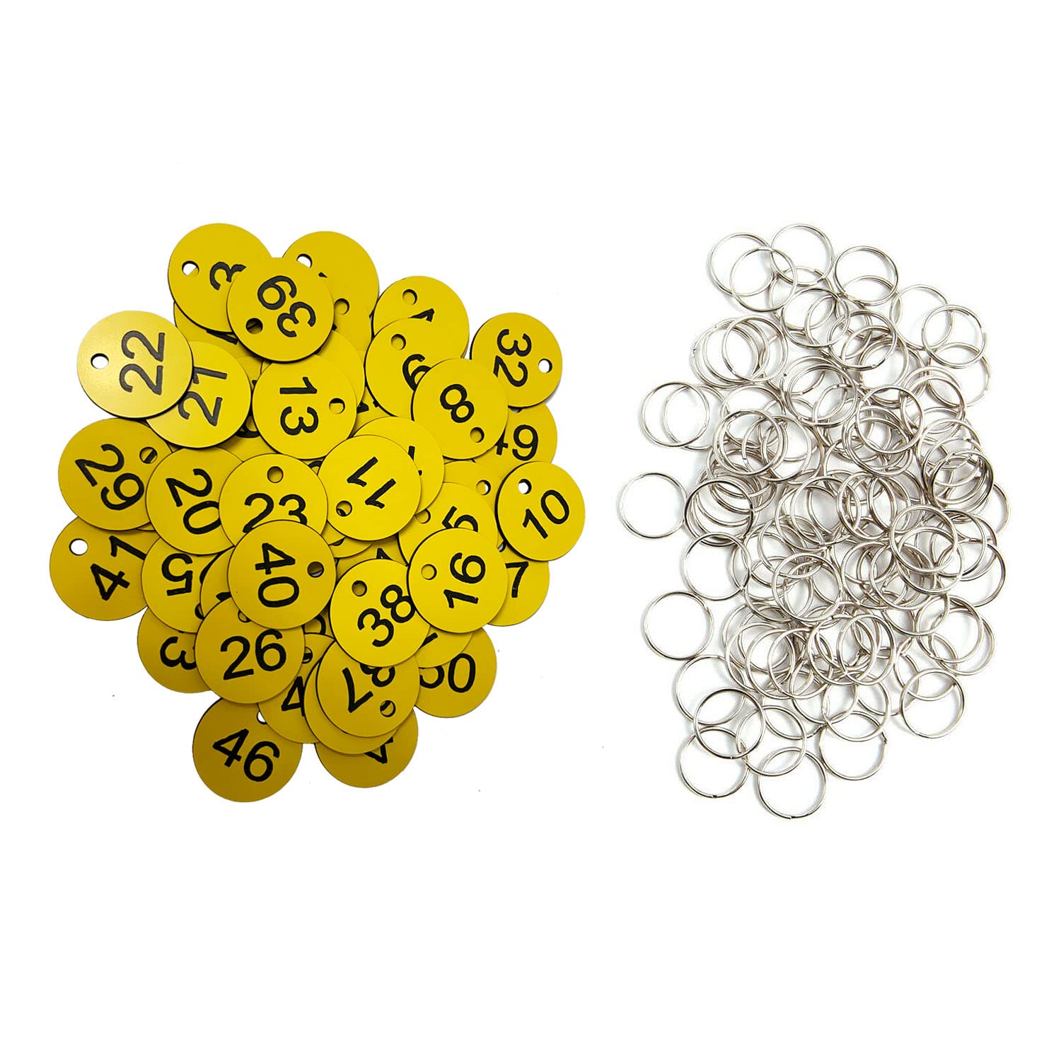 Plastic ID Number Tags Number Labels Key Tags with Key Rings (Yellow, 1-100)