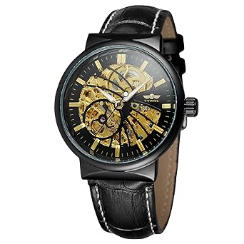 FORSINING Men's Automatic Skeleton Leather Strap Water-Resistant Watch with Analogue