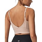 Yvette Adjustable Spaghetti Straps V Back Sports Bras for Women Light Support Padded Wireless Yoga Bra Cropped Tank Top