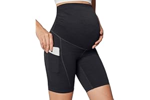 Ewedoos Maternity Biker Shorts with Pockets Buttery Soft Maternity Shorts Over Belly Pregnancy Shorts Active Yogs Short