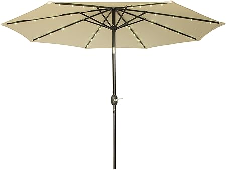 Amazon Com Trademark Innovations Deluxe Solar Powered Led Lighted Patio Umbrella 9 Light Beige Garden Outdoor