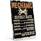 PAIION Mechanic Gifts for Men - Dad's Garage Signs - Funny Metal Signs Vintage - Car Gifts for Man Cave Decor - Mechanic Hourly Rate Tin sign 12x8 Inch