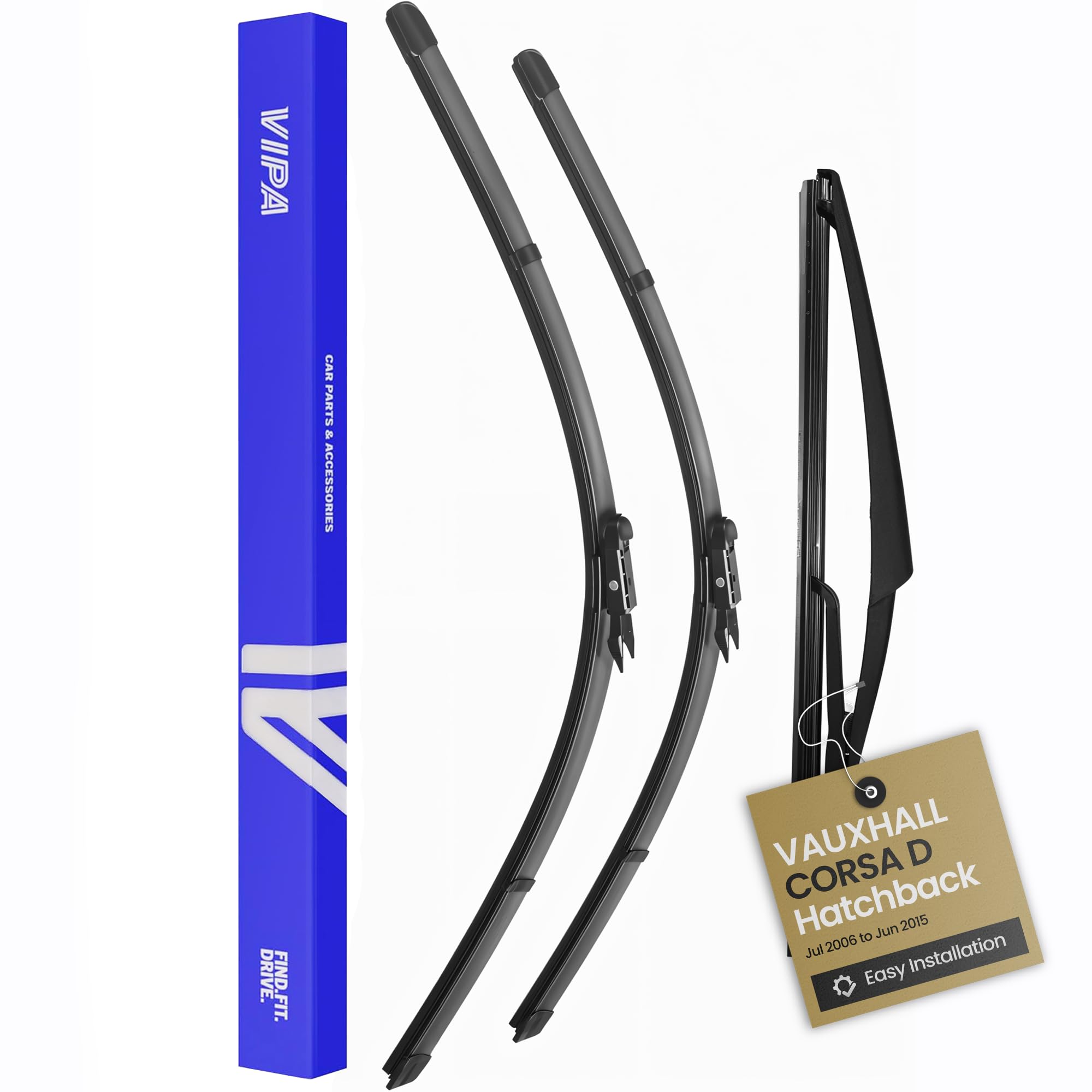 Vipa Car Parts Premium Wiper Blade Set | fits: VAUXHALL CORSA D Hatchback (Jul 2006 to Jun 2015) | All-Weather Performance | Durable, Streak-Free Windshield Wipers | Easy Installation