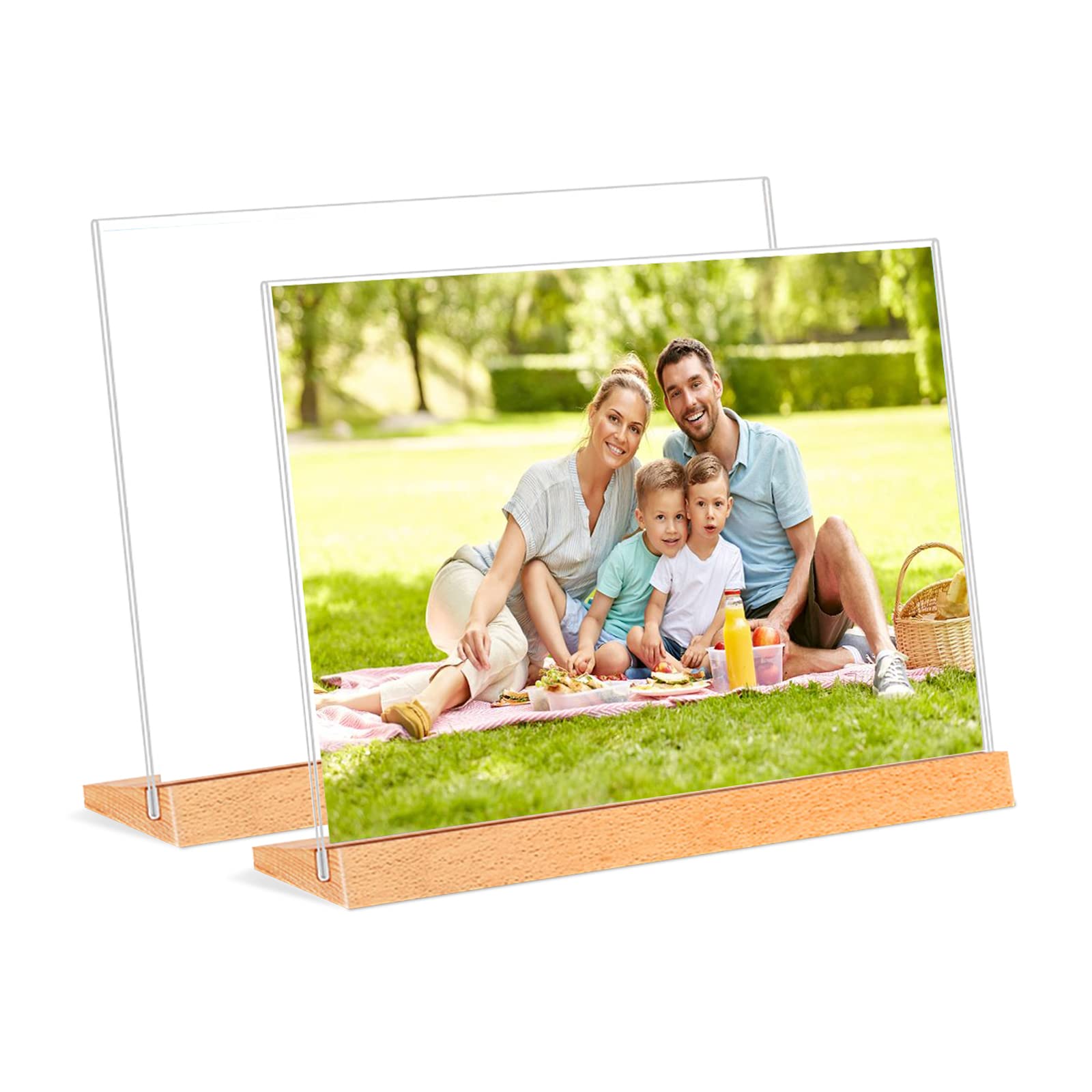 Andchi 2pcs Table Information display Frame Stands Acrylic Table Sign Holders, L-Shape Table Display Wooden Base Menu Holders for Restaurants, Office (A5 horizontal) — image 1