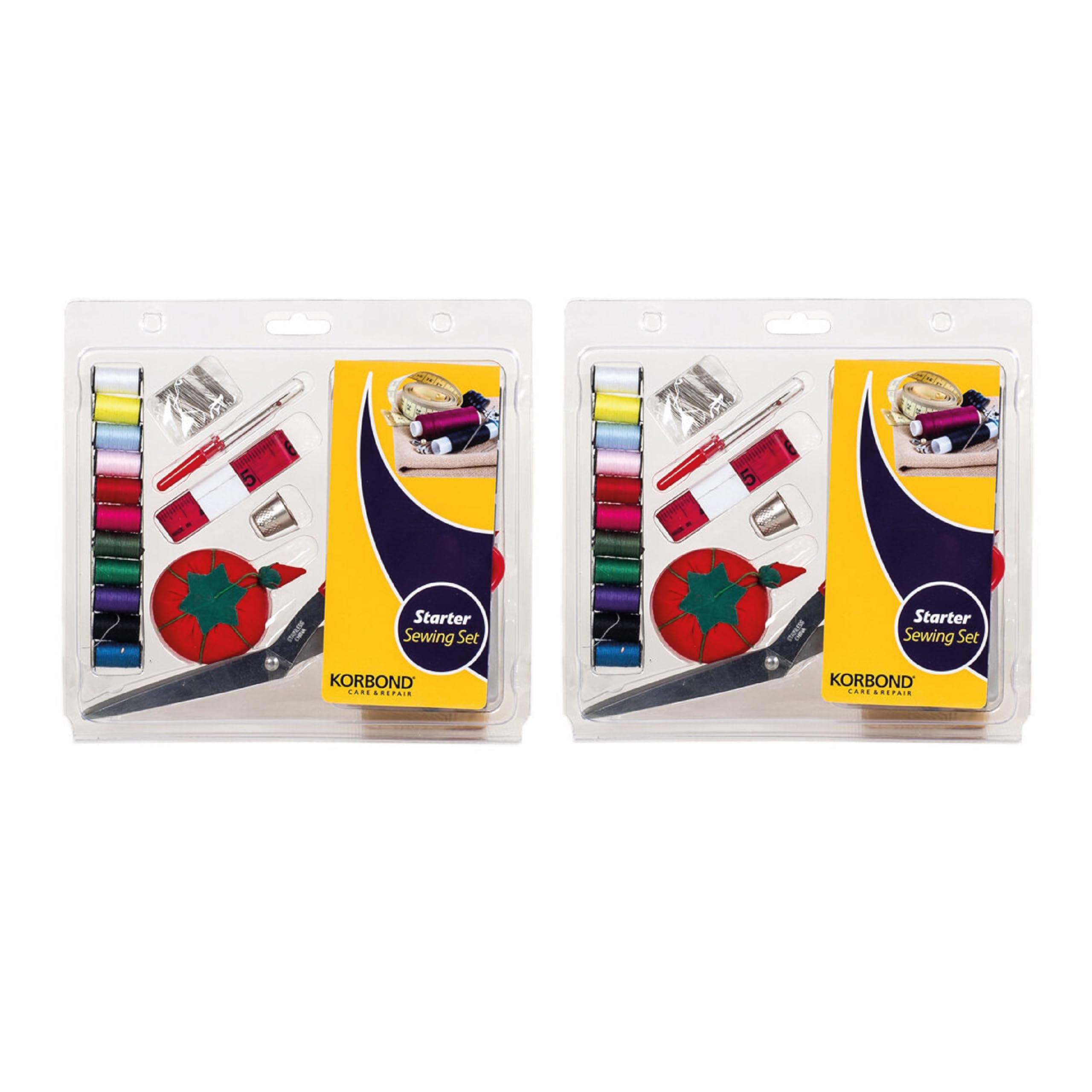 Korbond Twin Pack Beginner Sewing Sets – 21 Piece Essential Accessories Set for Crafting and Repair in Each Set – Hand Sewing - 42 Pieces