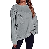 Fisoew Womens Oversized Sweatshirt Bow Tie Long Sleeve Crewneck Casual Fall Pullover Tops