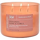 Cinnamon Clove Citrus 3 Wick Soy Candle Large 15.8oz | Spiced Orange Scented Candles for Home | Clean Burn Long Lasting Candle | Warm Cozy Aromatherapy Candle | Housewarming Birthday Gift
