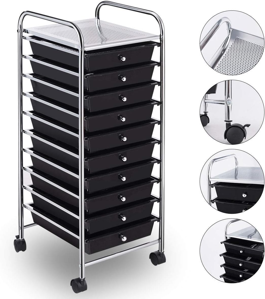 Giantex 10 Drawer Rolling Storage Cart Scrapbook Paper Office School Organizer (Black) : Office Products
