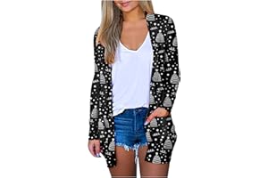 HYAERGF Womens Cardigans Fall Long Sleeve Open Front Sweaters Xmas Tree Pumpkin Graphic Cardigan Lightweight Coat with Pocket