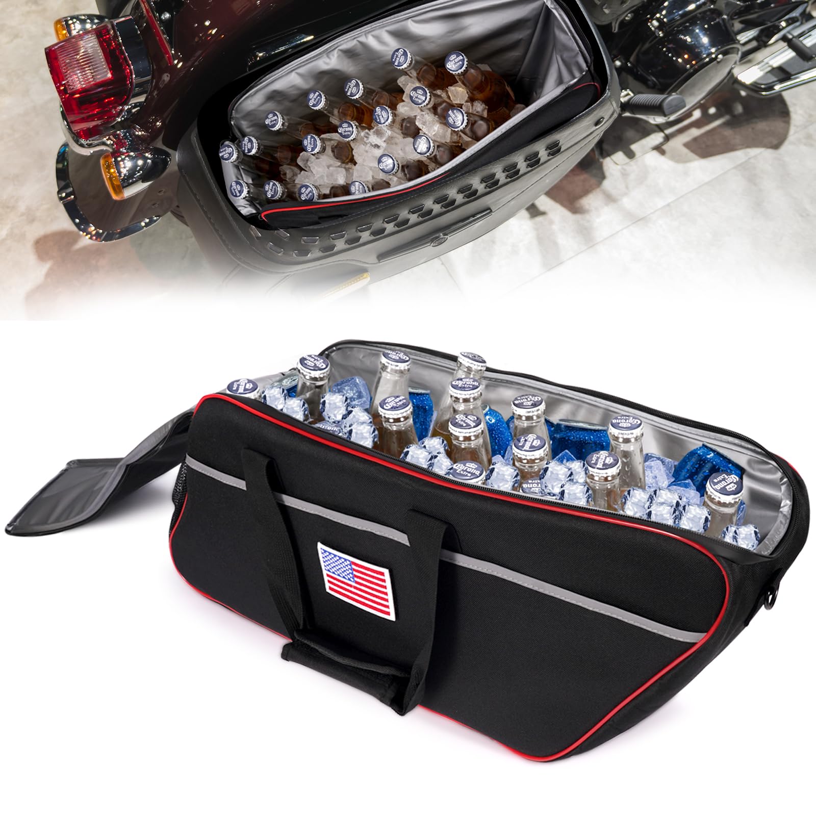 Photo 1 of TINGPAI Motorcycle Cooler Bag is Designed to Fit Models from Harley-Davidson and Indian with Side Trunks. It is Crafted from Premium Fabrics and Features Waterproof Technology.