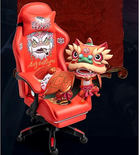 Amazon Co Jp ゲーミングチェアオフィスデスクチェアスイベルレーシングコンピュータチェアpcゲーマーチェア人間工学のデザイン頑丈な椅子 クッションと背中のサポートが付いているハイバックリクライニングチェア 赤 Lion Dance ホーム キッチン