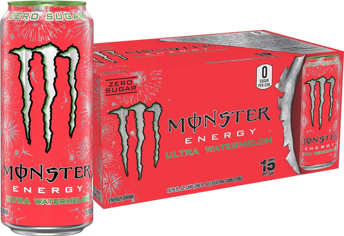 Monster Energy Ultra Watermelon, Sugar Free Energy Drink, 16 Ounce