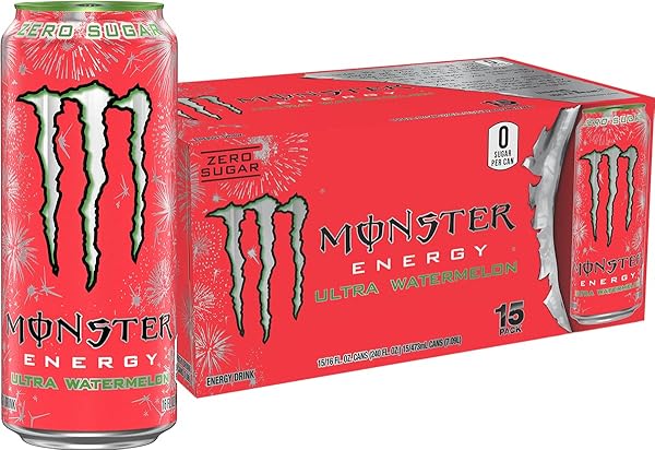 MONSTER ENERGY ULTRA WATERMELON, SUGAR FREE ENERGY DRINK, 16 OUNCE (PACK OF 15)
