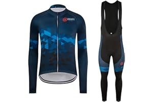 GCRFL Winter Cycling Jersey Sets Thermal Fleece Bike Jersey + Bib Pants, Long Sleeve Cycling Clothing Sets for Man
