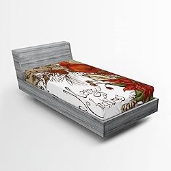Lunarable Cardinal 2 Pack Fitted Sheet, Poinsettia