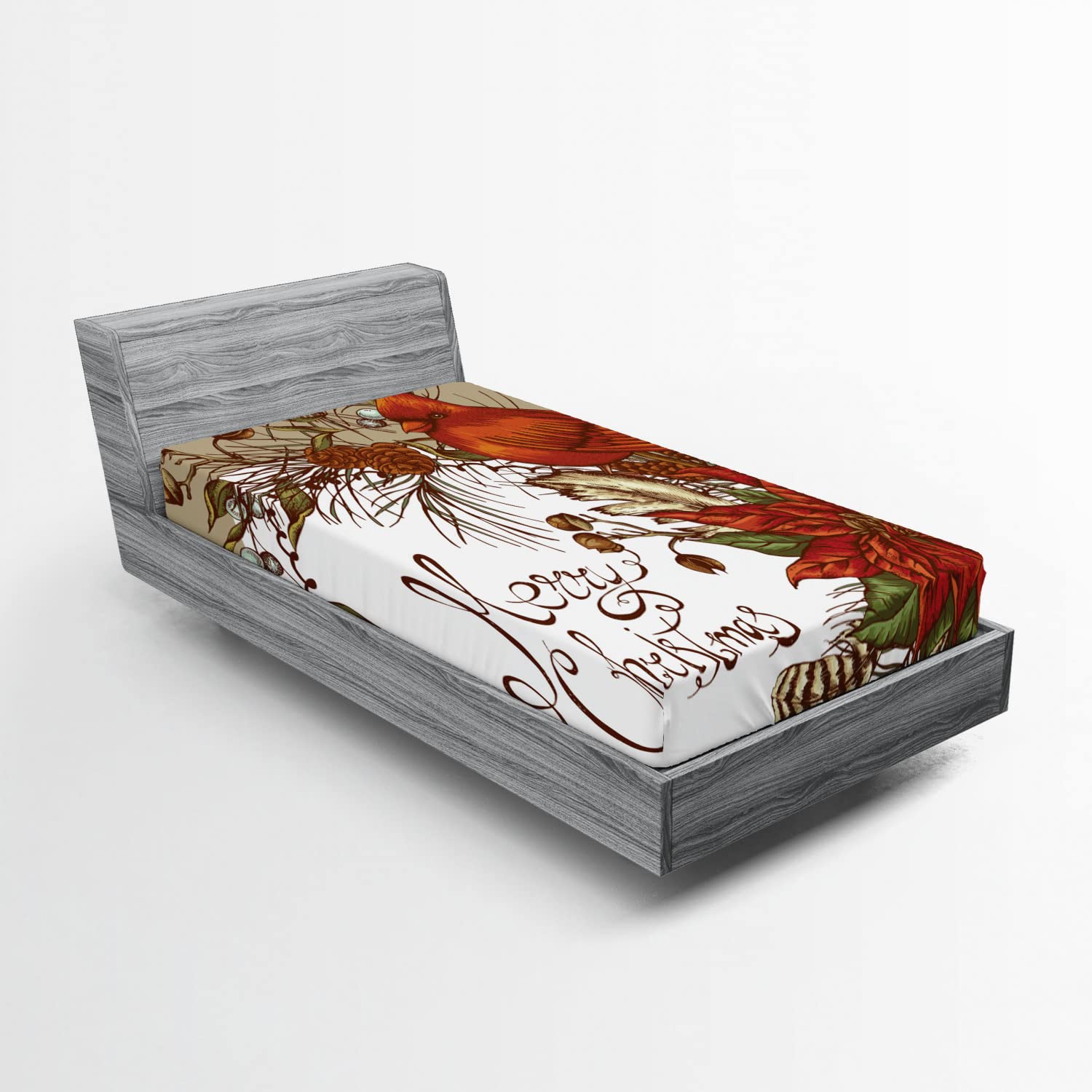 Lunarable Cardinal 2 Pack Fitted Sheet, Poinsettia