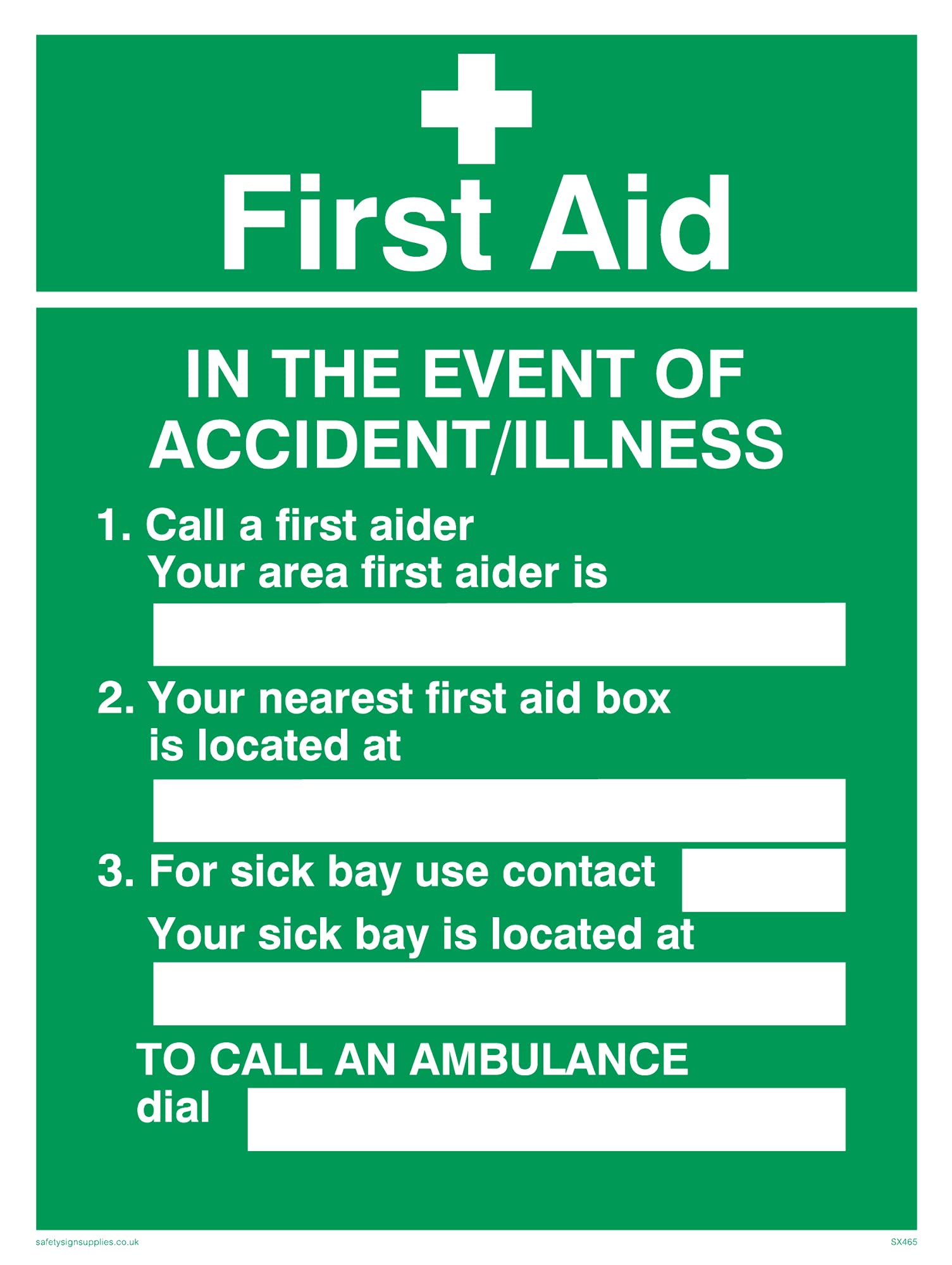 Pack of five - First Aid In The Event Of Accident Sign - 150x200mm - A5P
