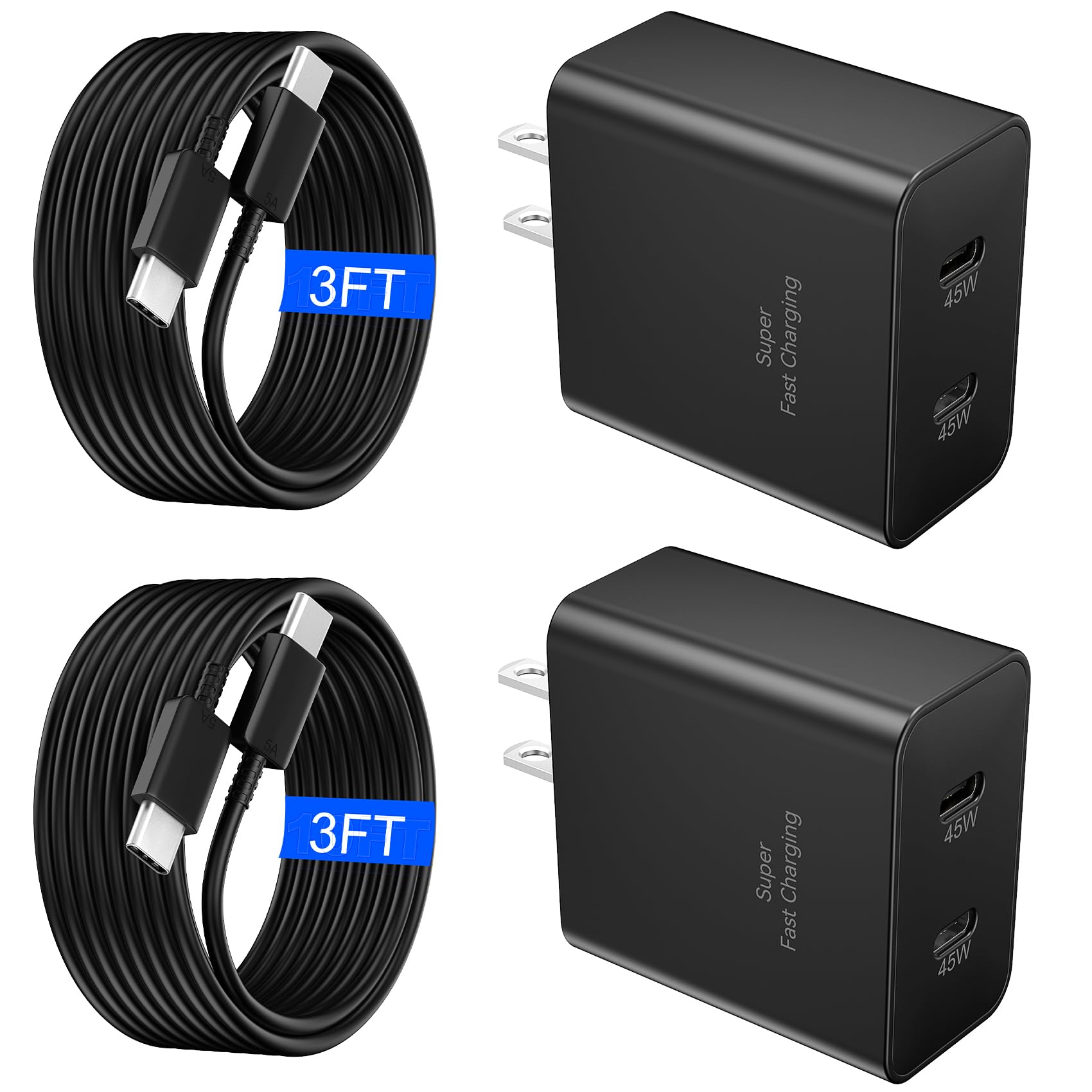 45W Super Fast Charger USB C, Type C Chargers Fast Charging Android Phone Charger Block Samsung Galaxy S25 Ultra Chargers 3FT Fast Charging Cord for Samsung Galaxy S26 Ultra/S26//S25/S24/S23, 2Port