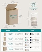SONGMICS 130 L Laundry Basket with Lid 2-Section 52x38.5x70.5 cm Camel view 6
