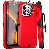GYJ Case for iPhone 13 Pro Max Case 6.7" Belt-Clip Kickstand Holster with 2 Screen Protector + 2 Camera Lens Protector,Full Body Heavy Duty Military Grade Drop Protection Cover (Red Black+Clip)