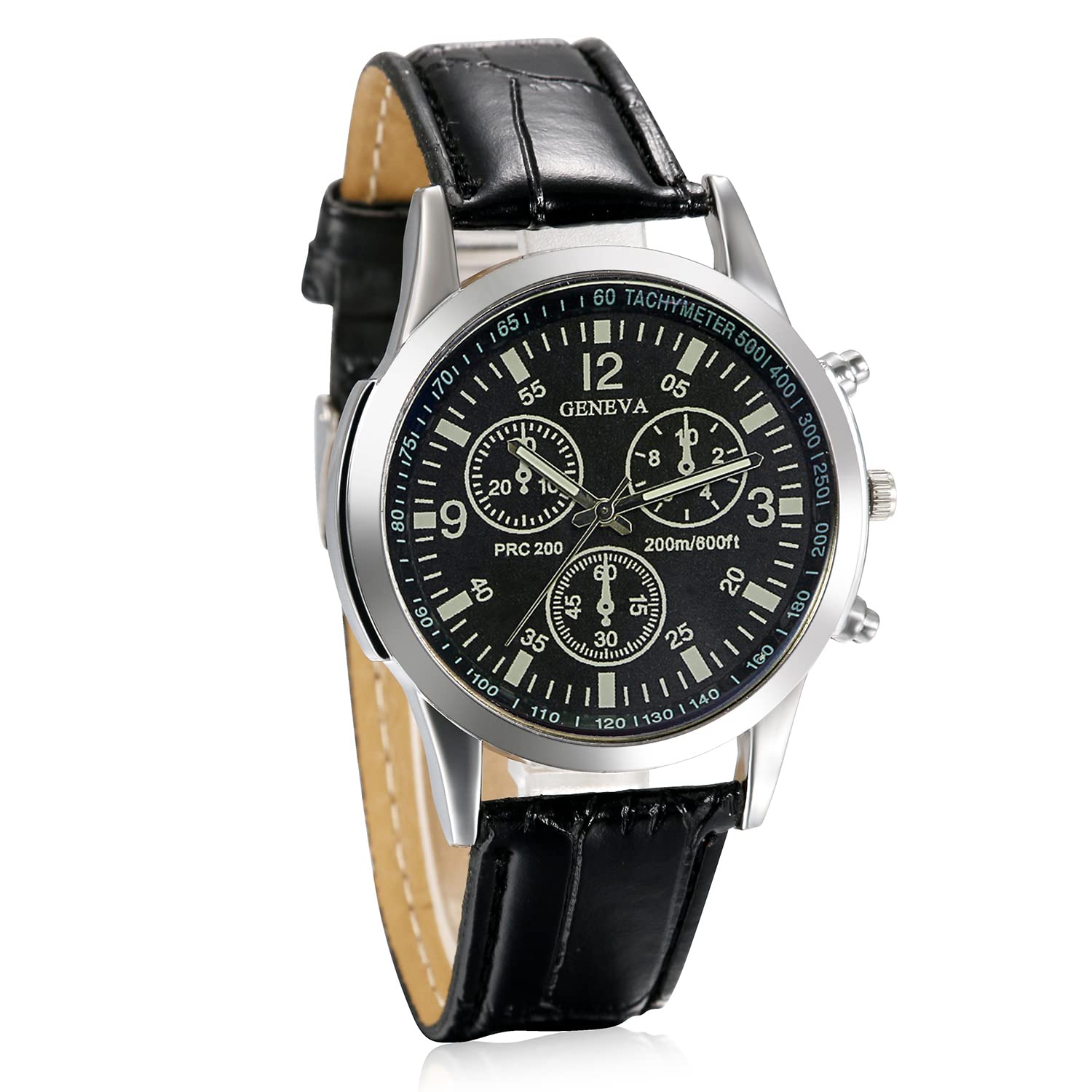 JewelryWe Business Casual Men's Quartz Wrist Watch Black Dial Leather Strap Watches