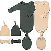 Newborn Baby Knotted Gown, Ultra-Soft Infant Sleeper Coming Home Outfit with Hat, Bowknot (2 Packs)