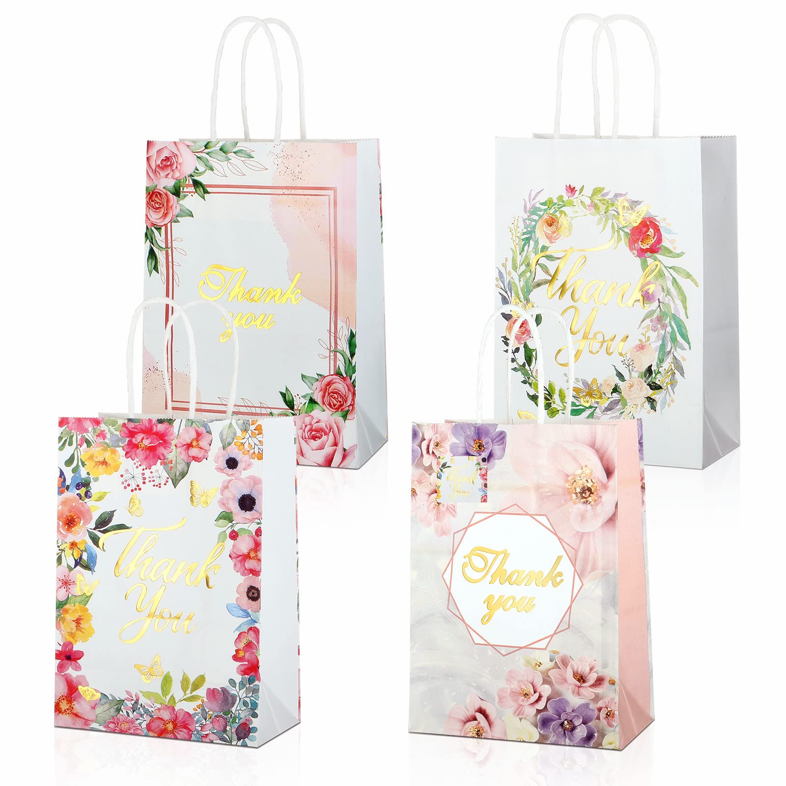 GWHOLE 12 Pack Thank You Bags Elegant Small Gift Bags with Handles for Party Teacher Gifts, Mother's Day Christening & Wedding Guest Favours