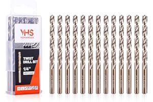 YOHANSEN 1/4 Inch Cobalt Drill Bits (13pcs), M35 High Speed Steel, 135 Degree Tip, Jobber Length Twist Drill Bit Set for Hard Metal, Stainless Steel, Cast Iron, Wood and Plastic, with Storage Case