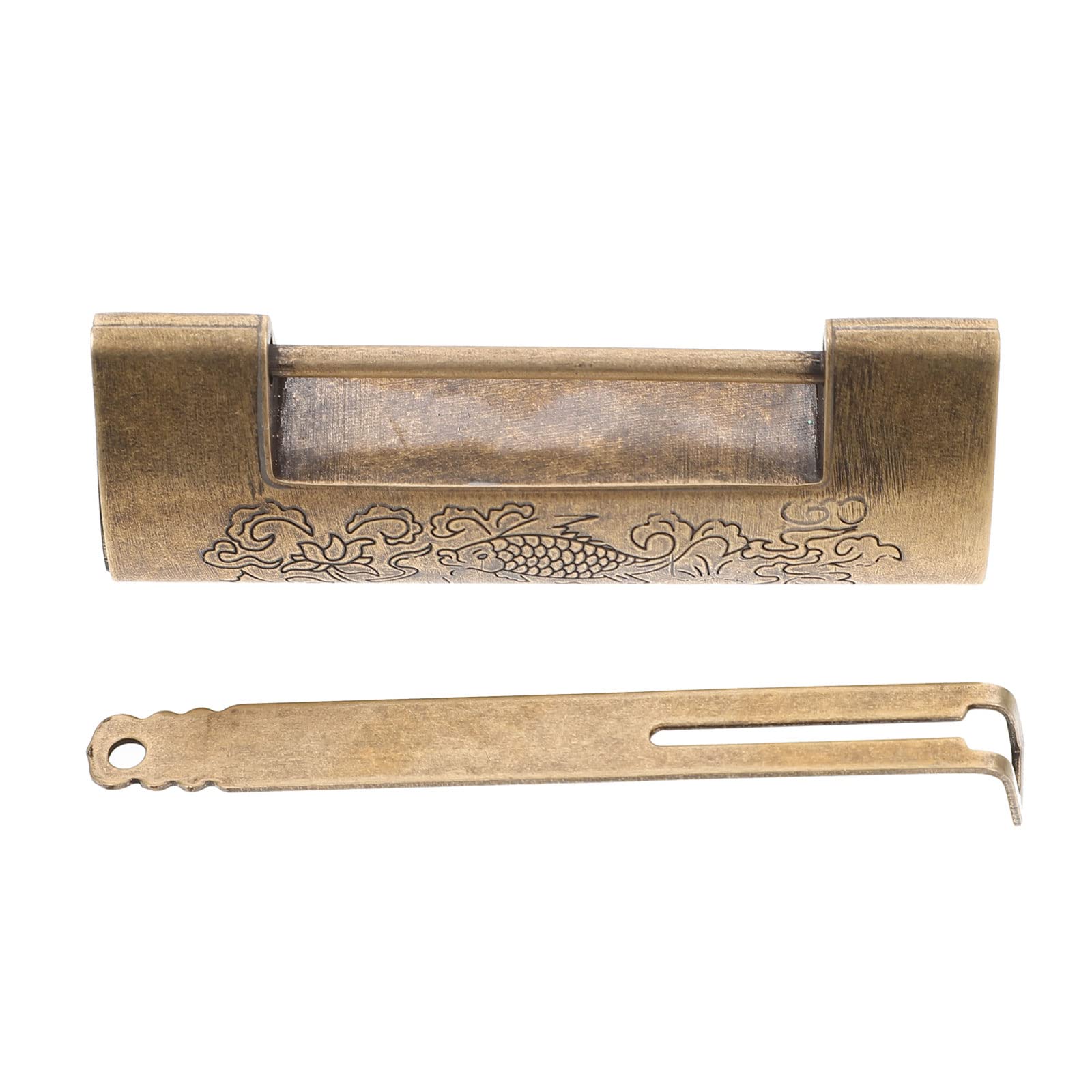 VILLCASE Vintage Engraved Antique Padlock Copper Horizontal Lock for Wooden Boxes Jewelry Cabinets with Traditional Chinese Patterns