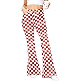 Magrank Womens High Waisted Plaid Bell Bottom Jeans Stretch Checkered Flare Denim Pant