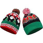 2THESTARS Christmas Hat 2 Pack Light Up Knitted Beanie Hat Xmas Santa Holiday Cap LED Lights