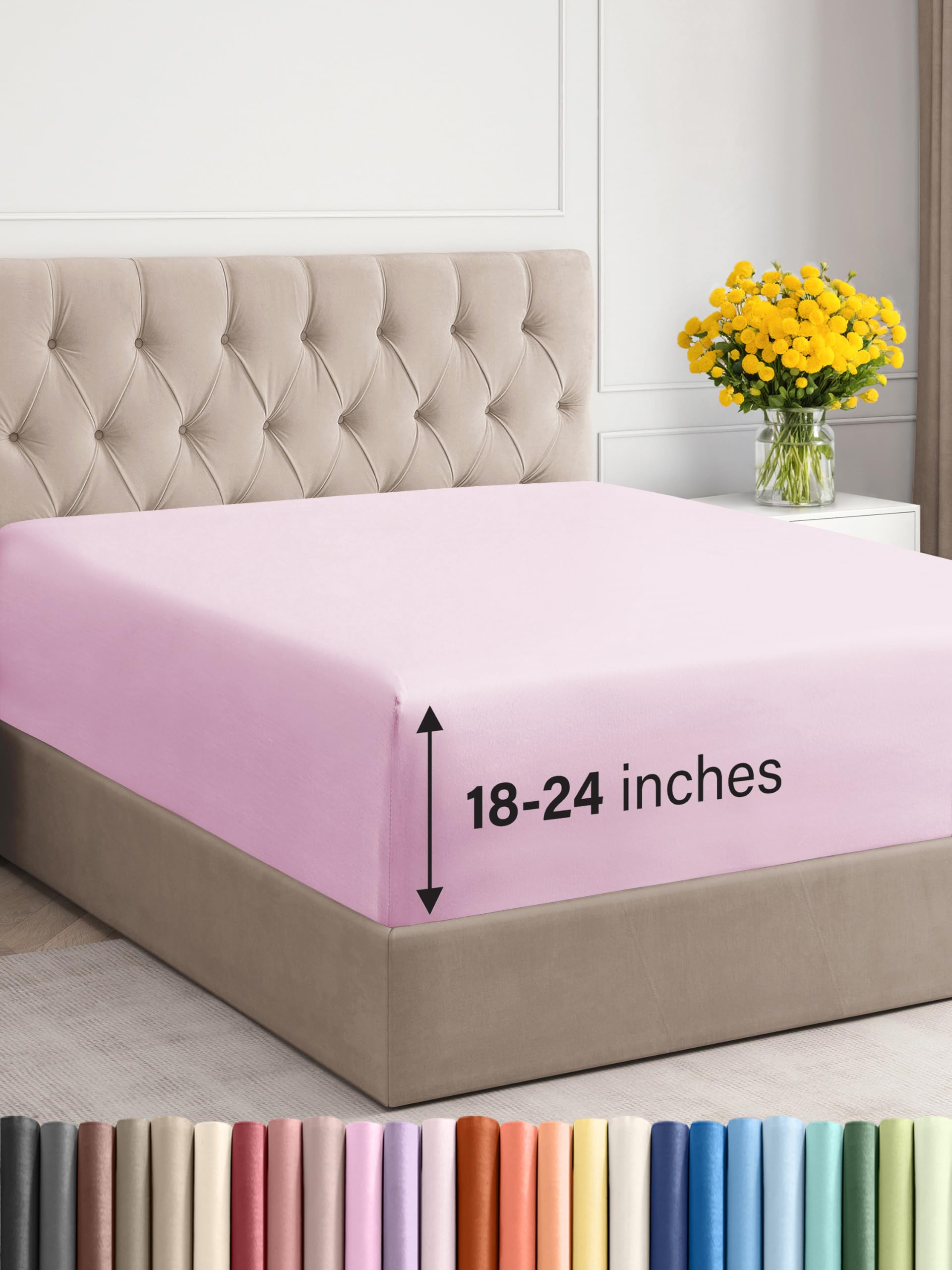 Photo 1 of Extra Deep Twin XL Fitted Sheet - Hotel Luxury Single Fitted Sheet Only - Easily Fits 18 inch to 24 inch Mattress - Ultra Soft, Wrinkle Free with Extra Deep Pockets - Breathable & Comfy - Light Pink