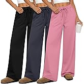 Locoowai 3 Pack Women's Wide Leg Sweatpants Yoga Workout Jogger Pants High Waist Drawstring Straight Trousers with Pockets