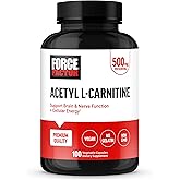 Force Factor Acetyl L-Carnitine Brain Supplement, Nerve Support Supplement, and Cellular Energy Booster, Acetyl L-Carnitine 500mg, Premium Quality, Vegan, Non-GMO, 100 Vegetable Capsules