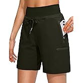 Obla Women's Hiking Cargo Shorts Zipper Pockets Soft High Waisted Quick Dry 7 Inch Long Shorts for Women Golf Athletic Summer